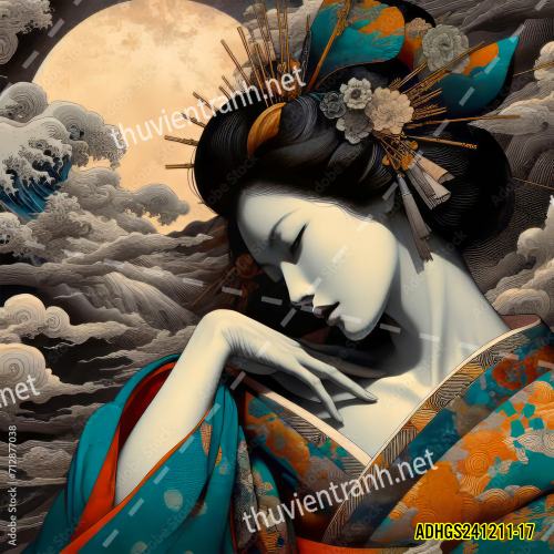 Tranh dán tường hoa cô gái Geisha Nhật Bản-ADHGS241211-17 - Tranh tường chất lượng cao
